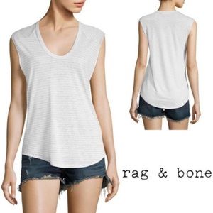 Rag & Bone Stripe Linen Blend Jersey Tank Top Grey White